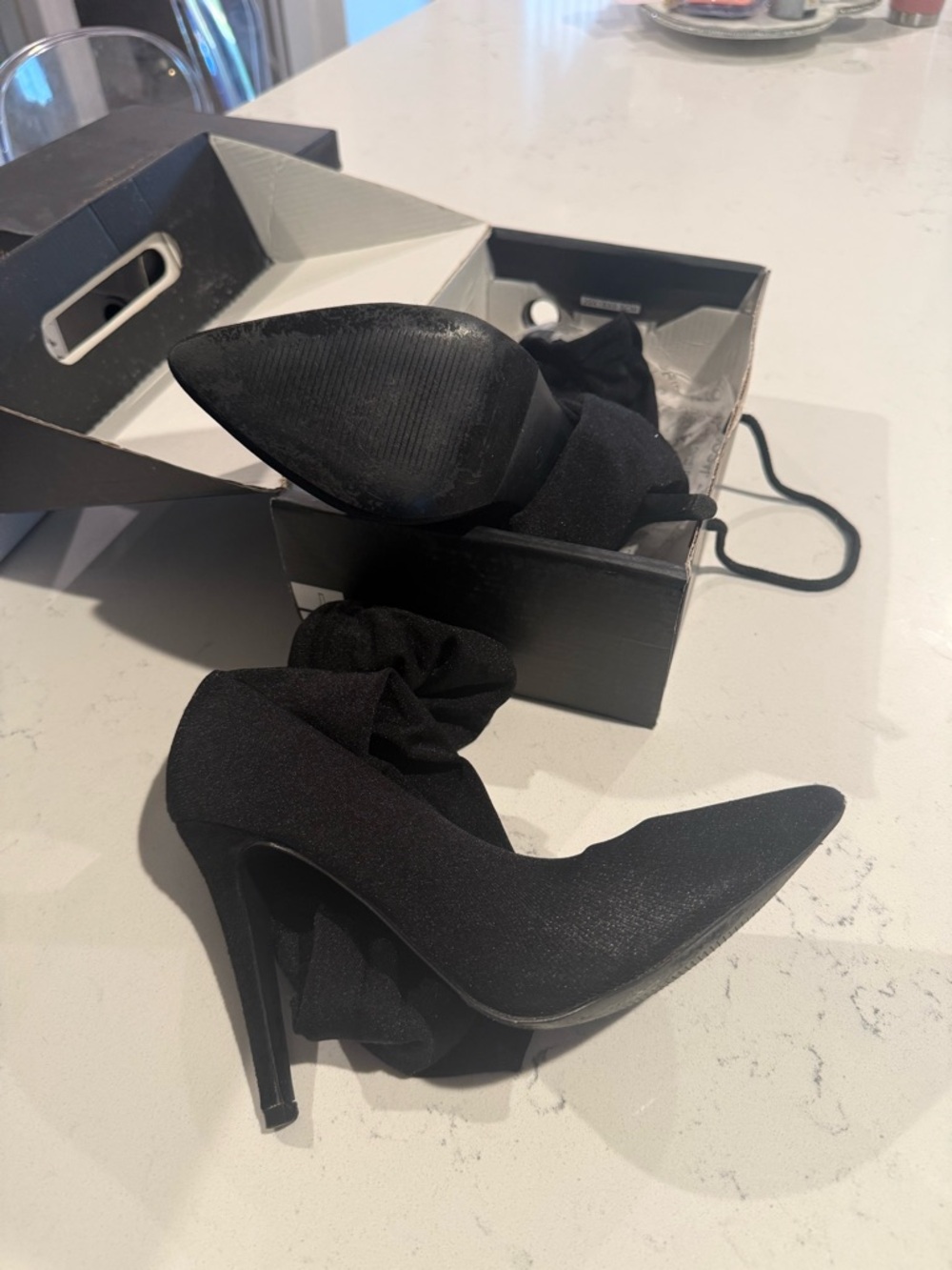 Women's Black Pointed-Toe Stiletto Heels with Ankle Wrap